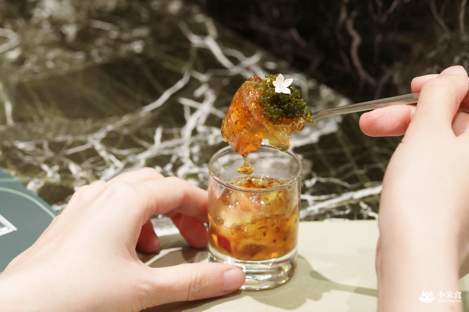 夏登法式鐵板燒 無花果桂花釀茉莉凍・海葡萄 夏登法式鐵板燒|台中南屯無菜單鐵板燒推薦,1480元起享11道法式香草料理